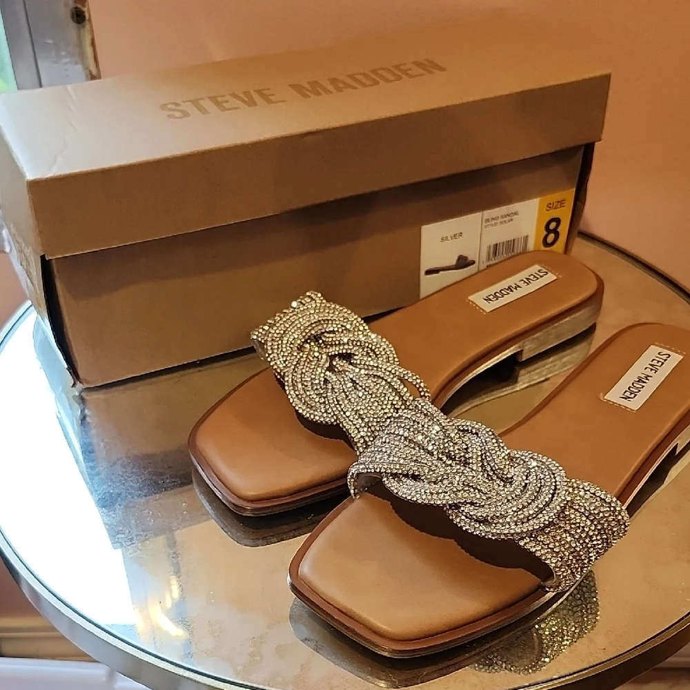 Steve Madden Women's Bling Silver Sandals - Picture 2 of 5